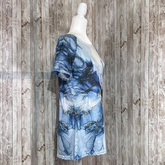 Women’s Short Sleeve Tee | Blue & White Marble | Crew Neck | Size Medium - Picture 4 of 10